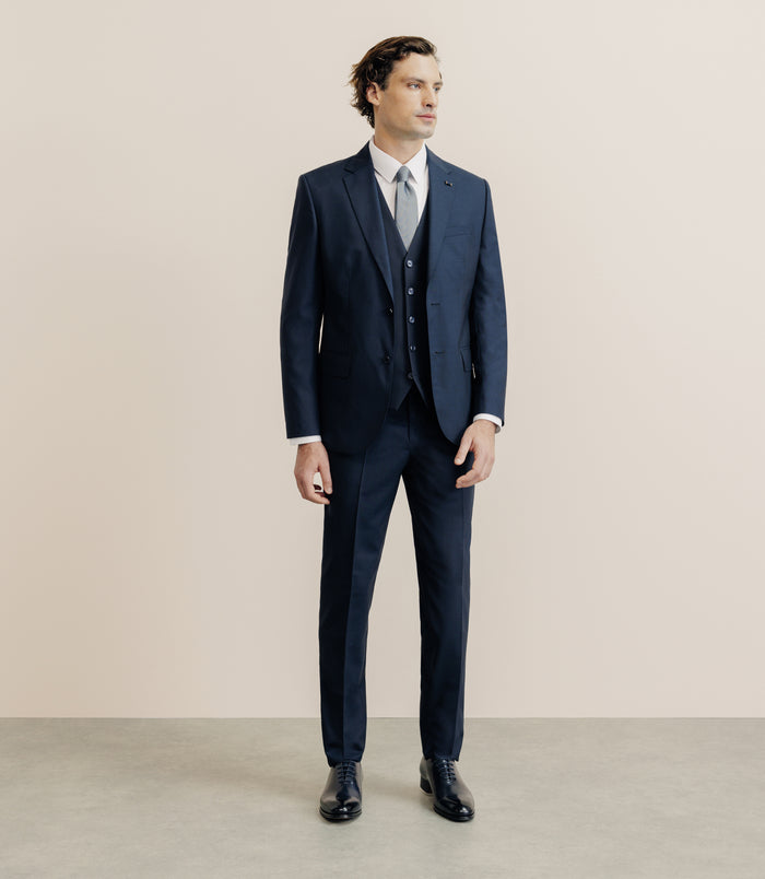 Izac Costume 100% Laine Bleu Marine