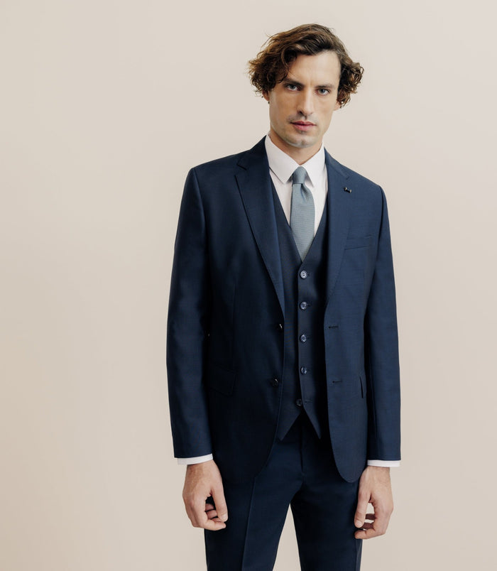 izac Costume 100% laine bleu marine