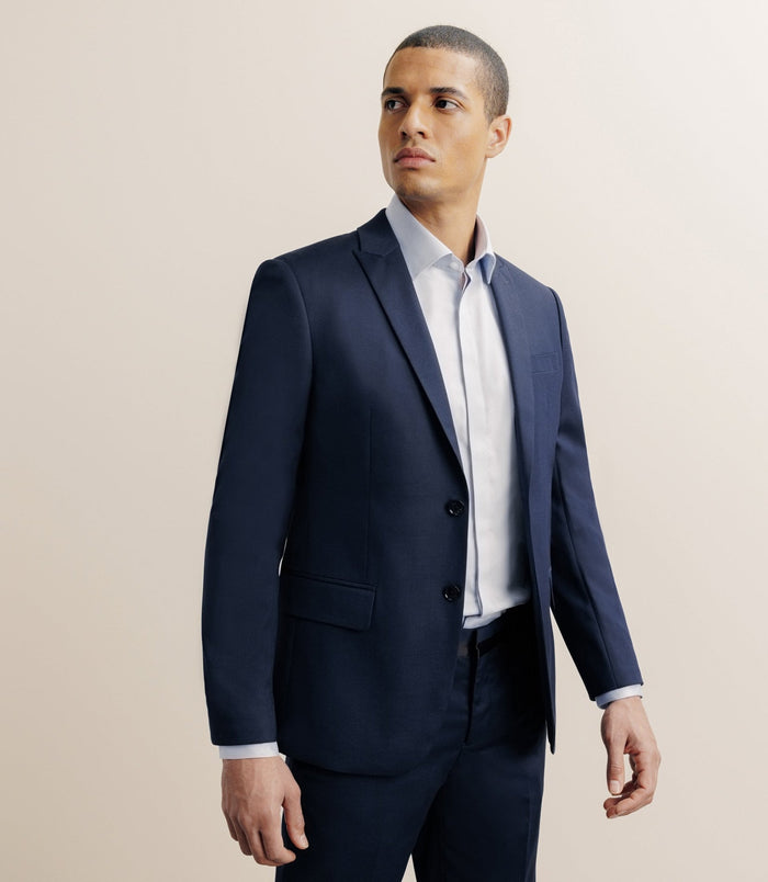 izac Costume 2 boutons en tissu faux uni marine