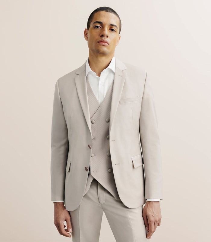 Izac Costume 3 Pièces Cérémonie Ajusté Beige