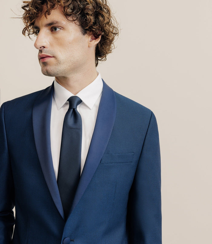 Izac Costume Cérémonie Avec Un Col Châle Bleu