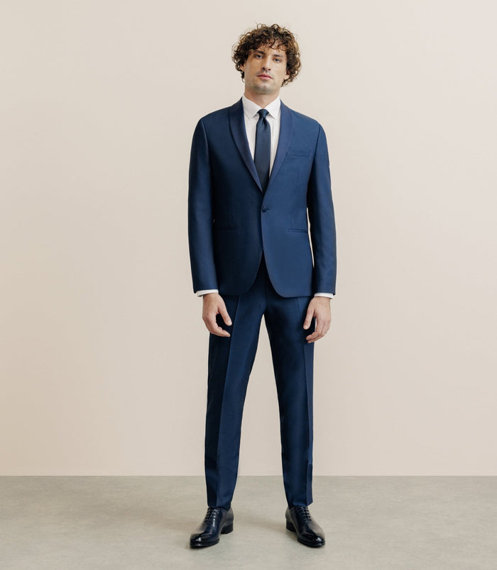 Izac Costume Cérémonie Avec Un Col Châle Bleu