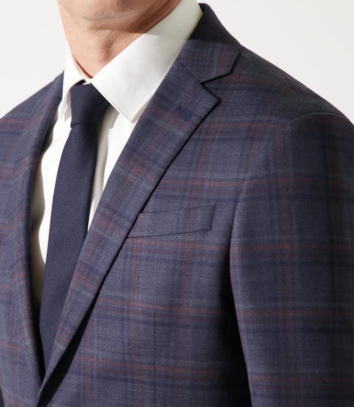 Izac Costume Col Châle à Carreaux Bleu