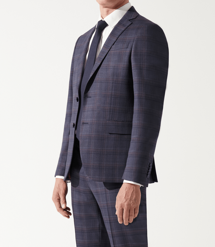 Izac Costume Col Châle à Carreaux Bleu