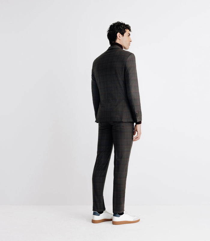 Izac Costume Col Châle à Carreaux Marron