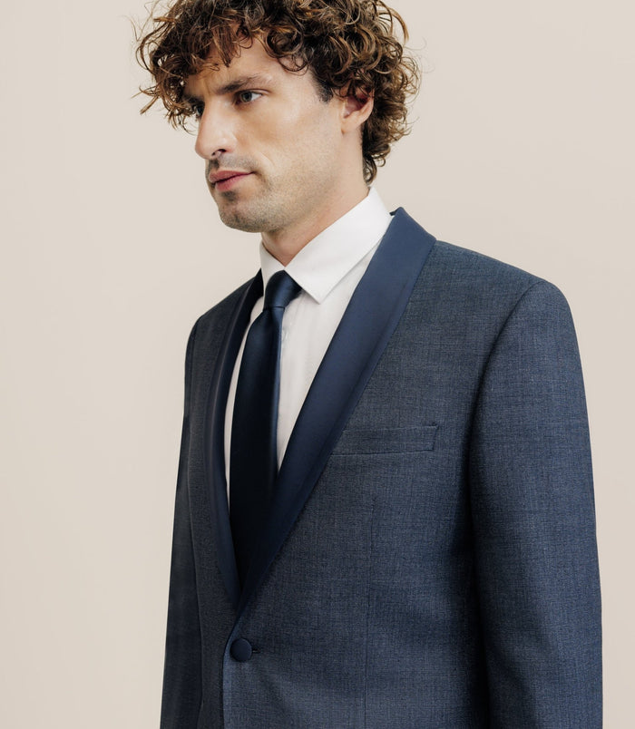 Izac Costume Col Châle Cérémonie Bleu Denim