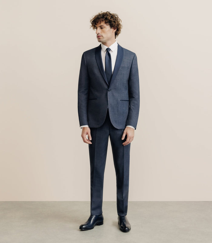 Izac Costume Col Châle Cérémonie Bleu Denim