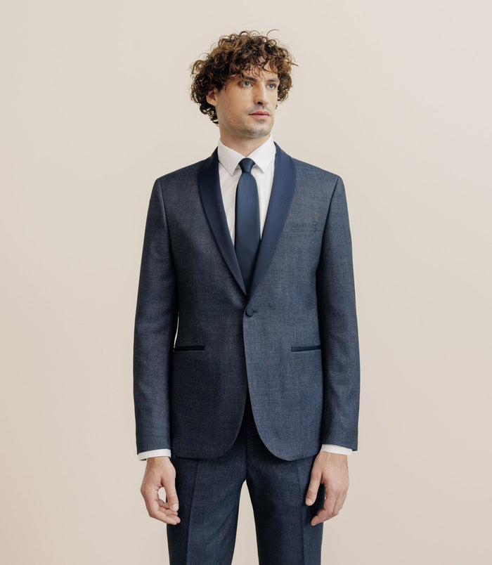 izac Costume col châle cérémonie bleu denim