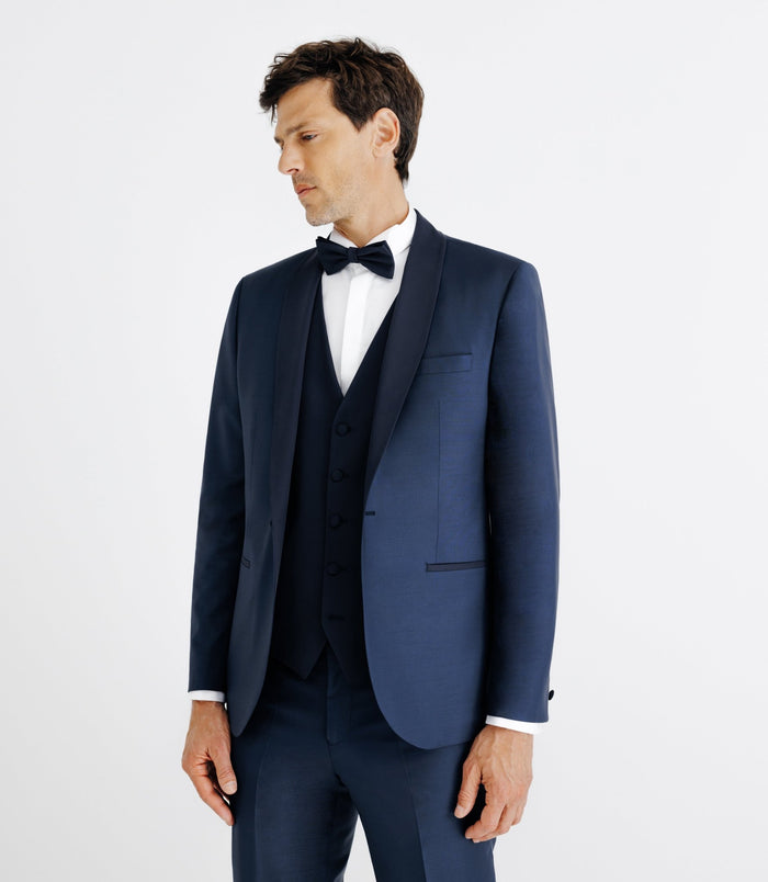 Izac Costume Col Châle Marine