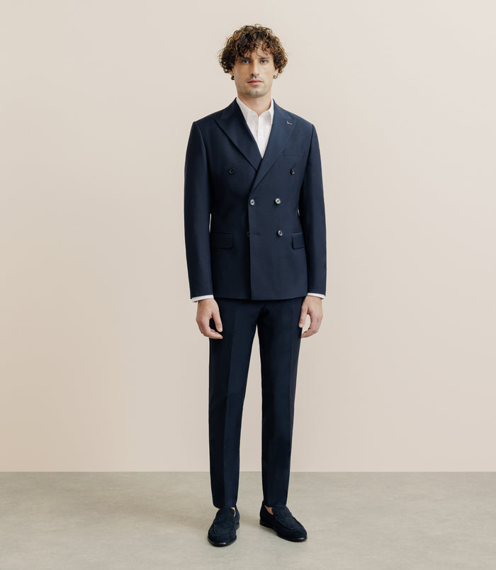 Izac Costume Croisé 100% Laine Bleu Marine