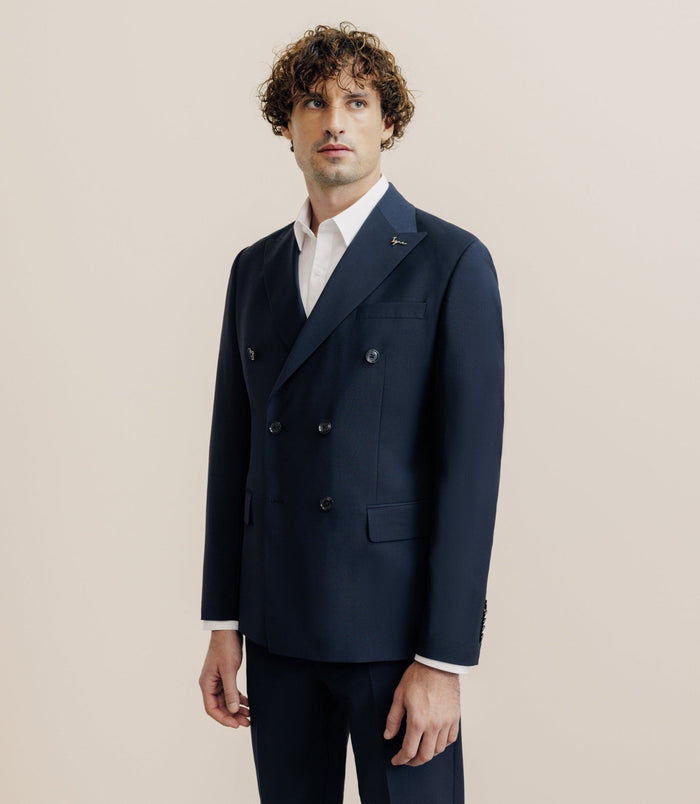 izac Costume croisé 100% laine bleu marine