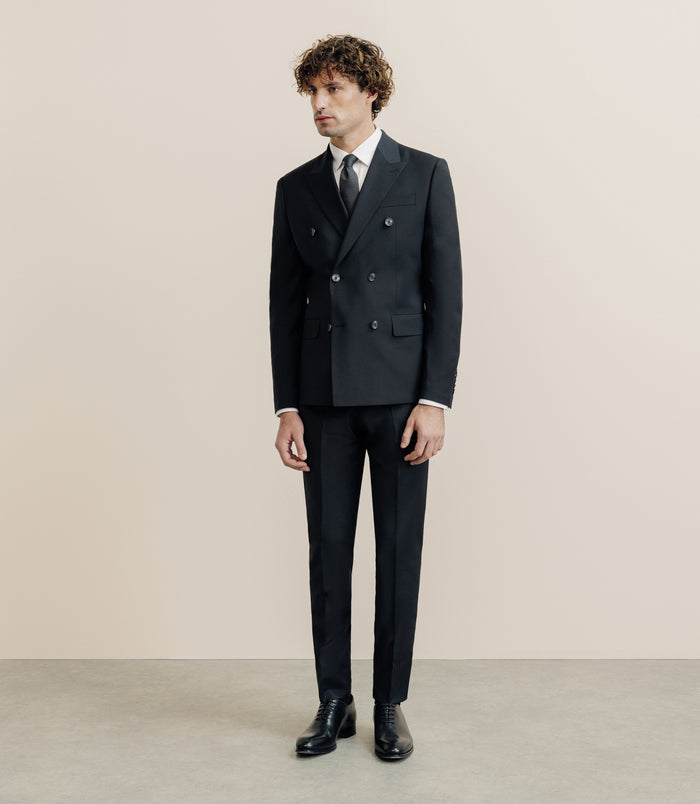 Izac Costume Croisé 100% Laine Noir