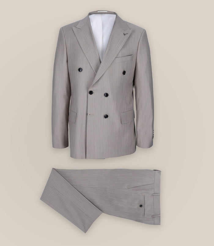 izac Costume croisé à rayures beige