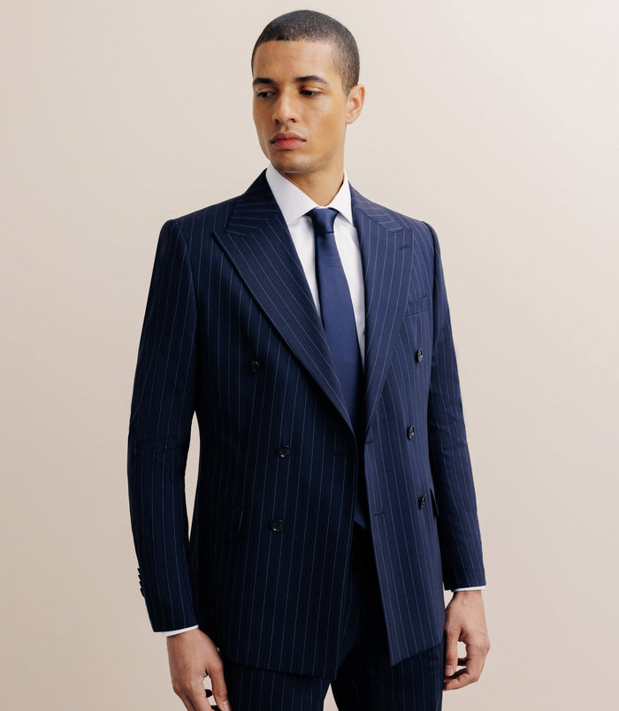 izac Costume croisé à rayures marine