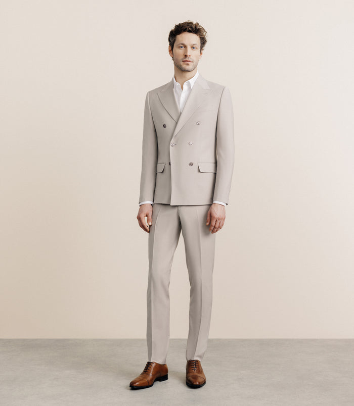 Izac Costume Croisé En Laine Mélangée Beige