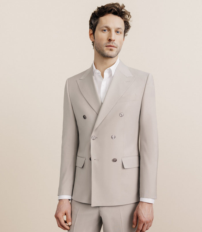 izac Costume croisé en laine mélangée beige