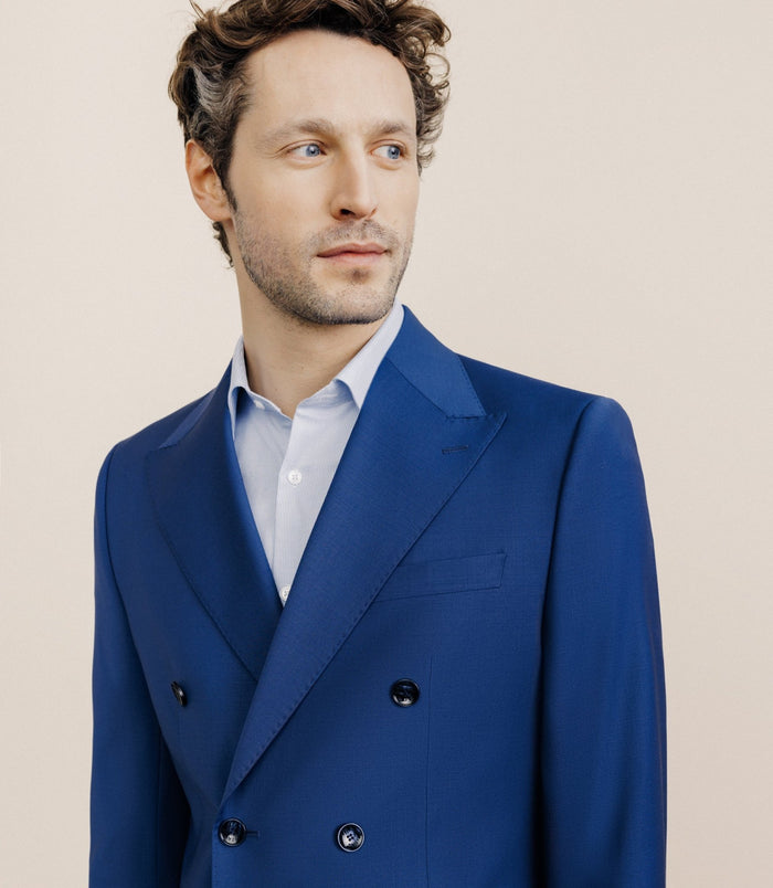 Izac Costume Croisé En Laine Mélangée Bleu