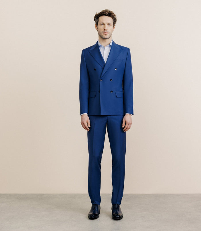 Izac Costume Croisé En Laine Mélangée Bleu