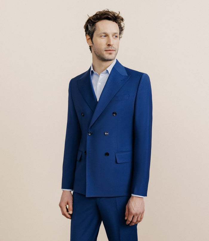 izac Costume croisé en laine mélangée bleu