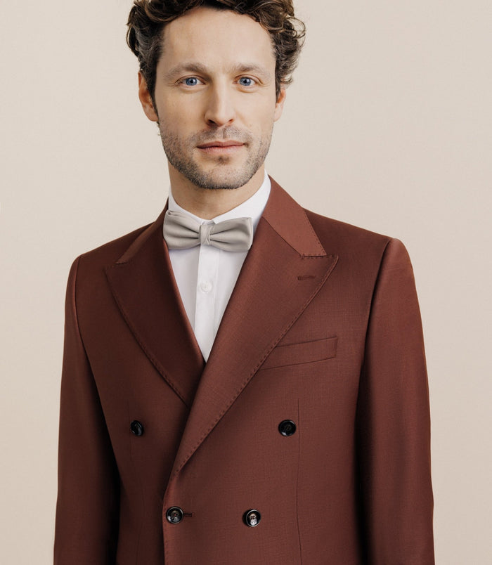 Izac Costume Croisé En Laine Mélangée Terracotta