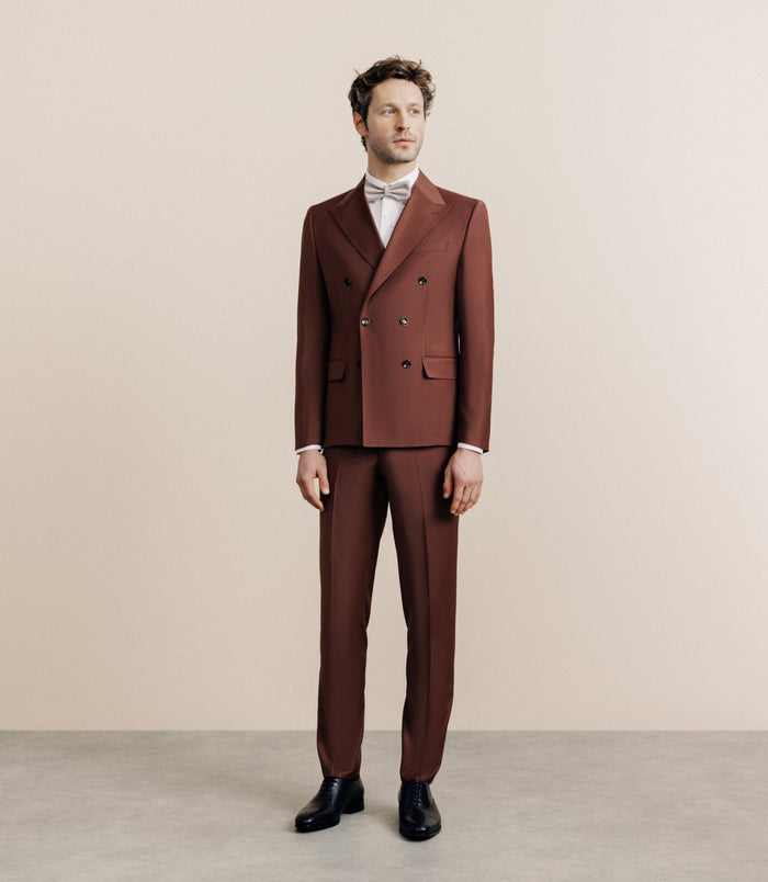 Izac Costume Croisé En Laine Mélangée Terracotta