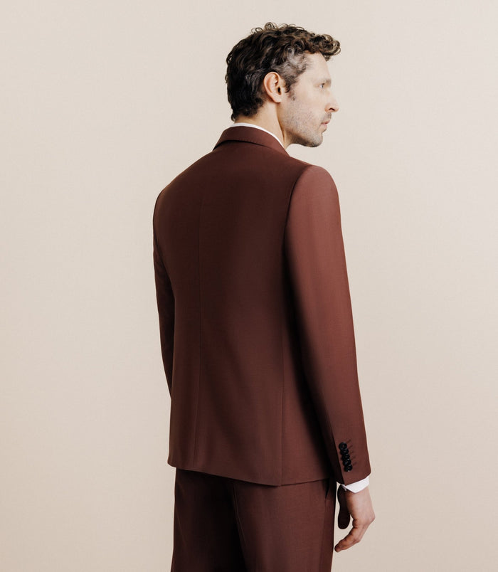 Izac Costume Croisé En Laine Mélangée Terracotta