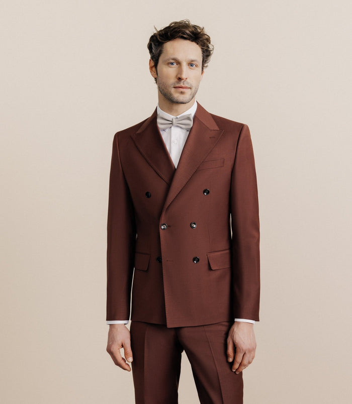 izac Costume croisé en laine mélangée terracotta