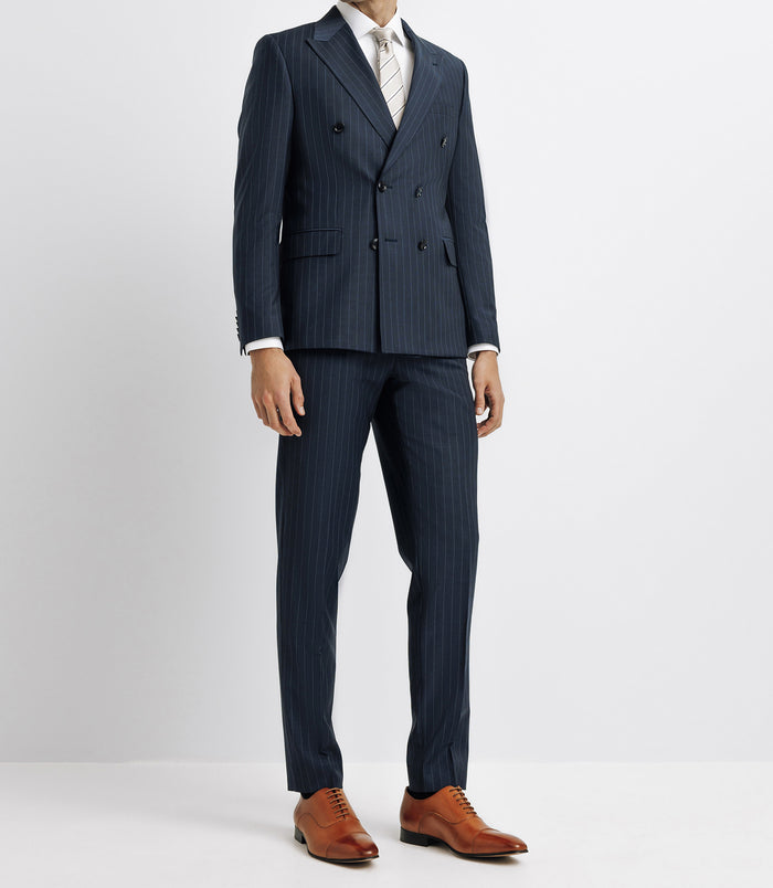 izac Costume croisé rayé marine