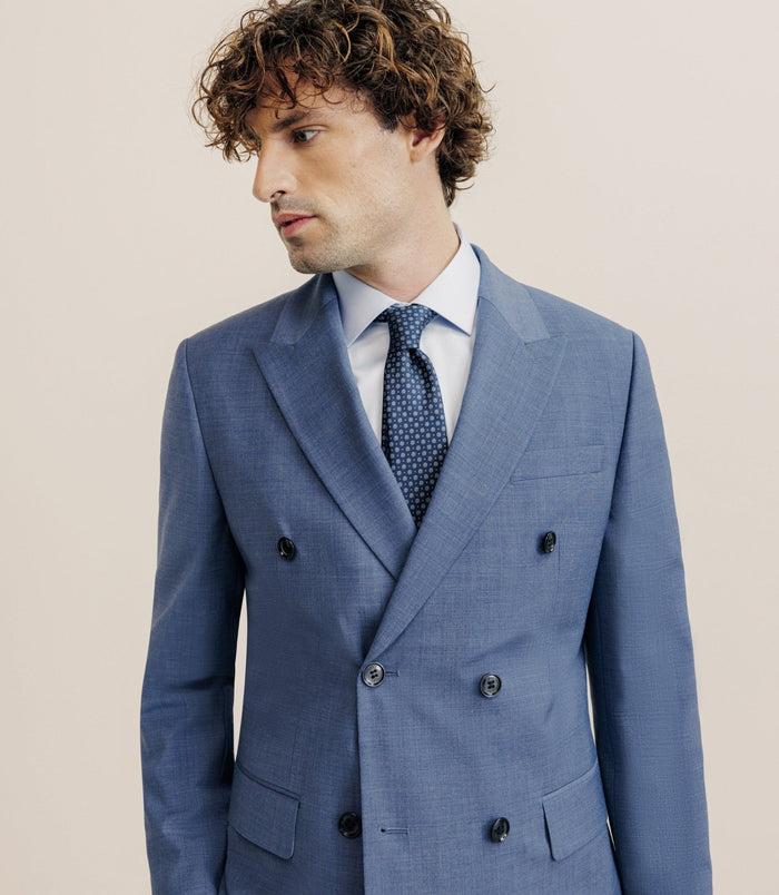 Izac Costume Croisé Tissu Laine Mélangée Bleu