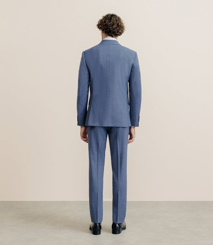 Izac Costume Croisé Tissu Laine Mélangée Bleu