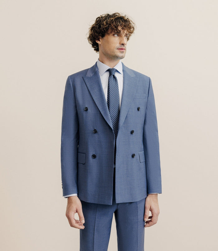 izac Costume croisé tissu laine mélangée bleu