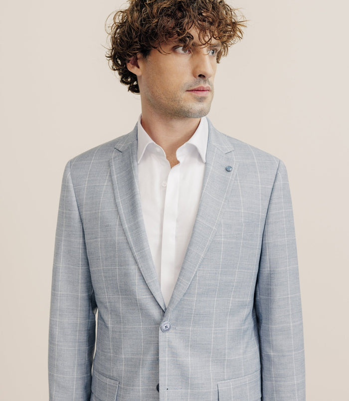 Izac Costume En Tissu Carreaux Bleu Ciel