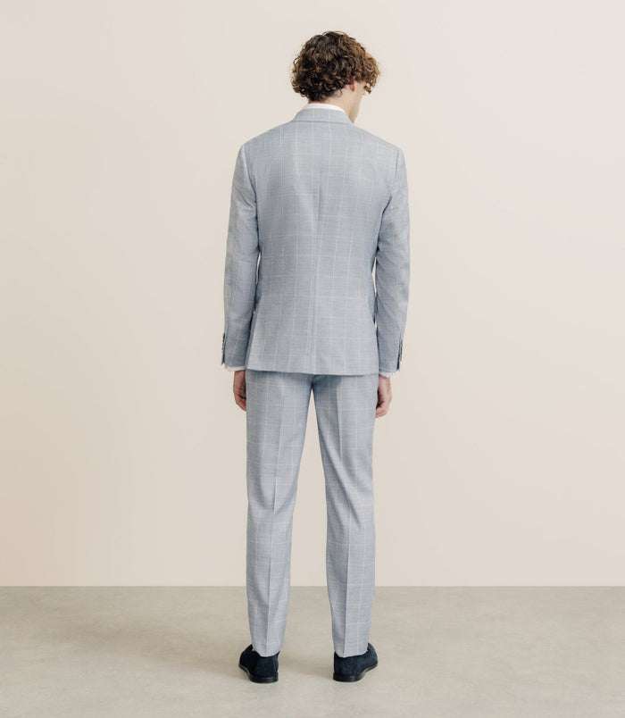 Izac Costume En Tissu Carreaux Bleu Ciel