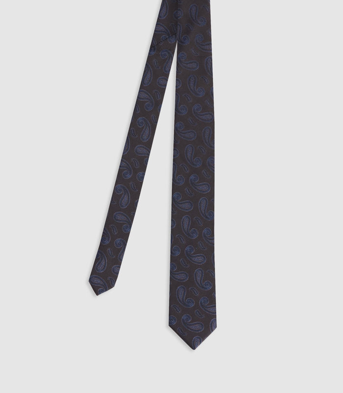 izac Cravate à motifs paisley noire