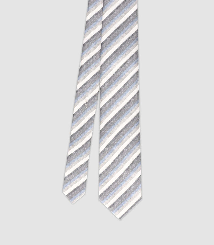 izac Cravate en soie à rayures grise