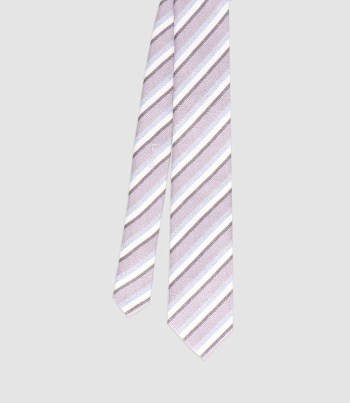 izac Cravate en soie à rayures parme