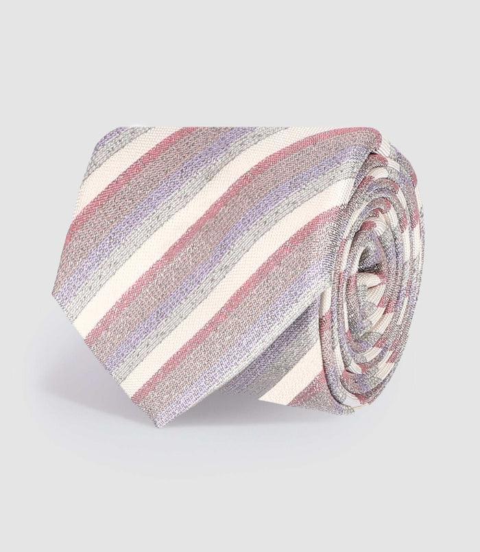 Izac Cravate En Soie à Rayures Rose