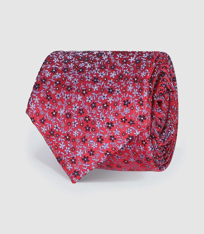 Izac Cravate En Soie Rouge à Motif Fleuri UCINIA