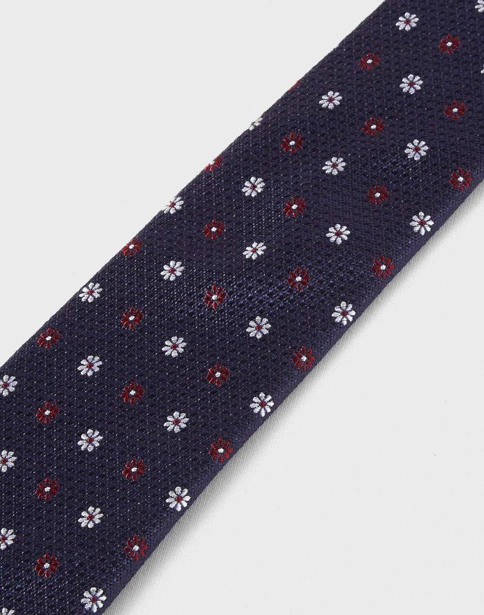 Izac Cravate Fleurs Bordeaux