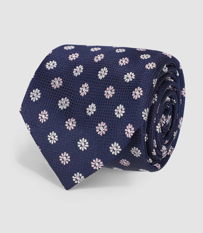 Izac Cravate Micro Motifs Fleurs Bleu HANS