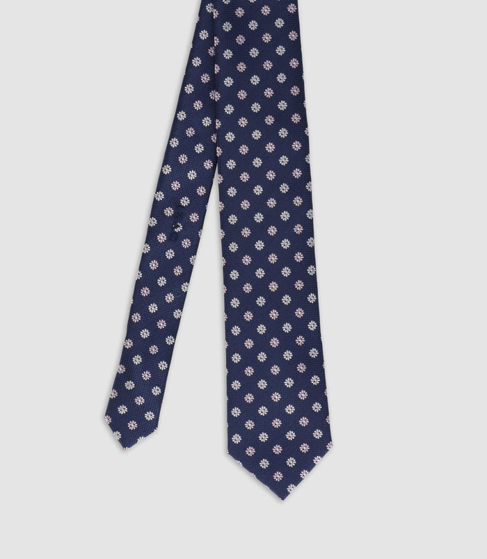 Izac Cravate Micro Motifs Fleurs Bleu HANS