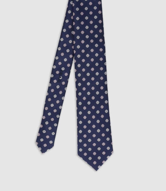 izac Cravate micro motifs fleurs bleu HANS