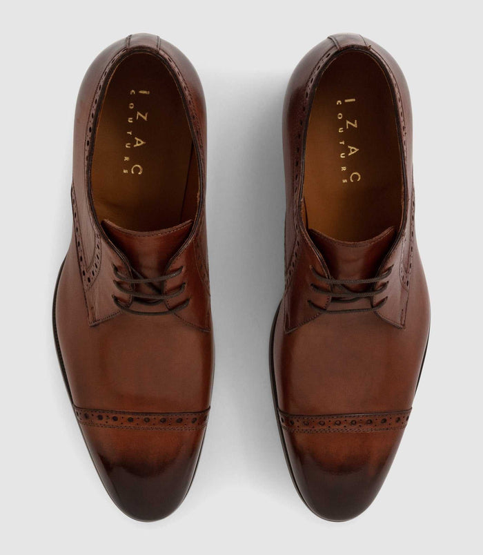 Izac Derby Couture En Cuir Marron Clair "Camillo"