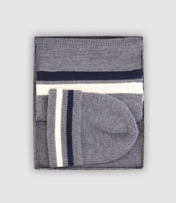 izac Echarpe et bonnet à rayures gris