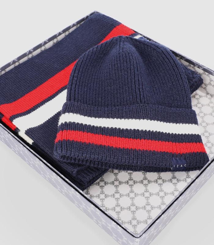 izac Echarpe et bonnet à rayures marine