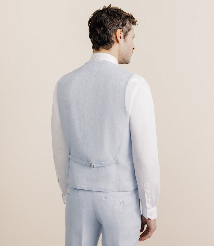 Izac Gilet 100% Lin Bleu Ciel