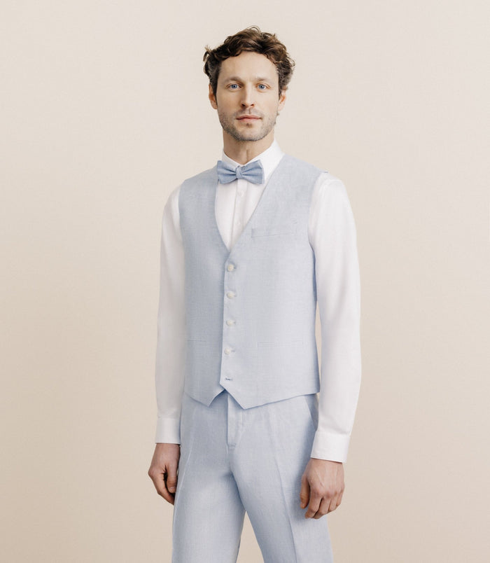 izac Gilet 100% lin bleu ciel