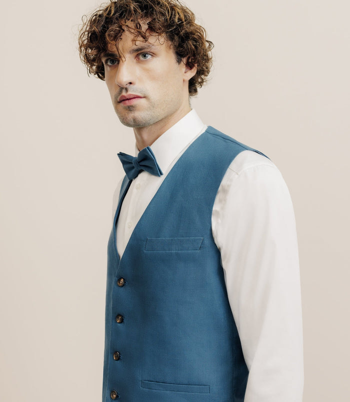 Izac Gilet 100% Lin Bleu Vert