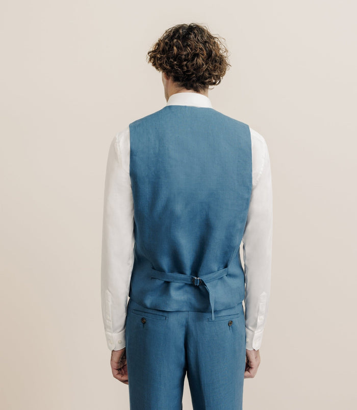 Izac Gilet 100% Lin Bleu Vert