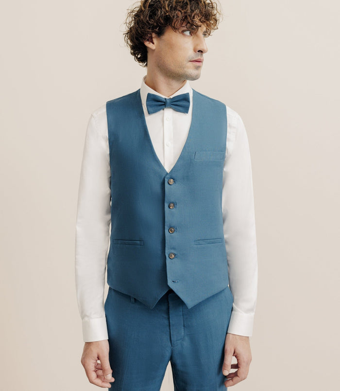 izac Gilet 100% lin bleu vert